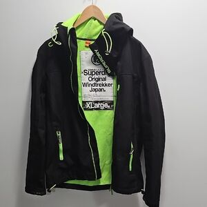 Superdry Men's Black and Green Windtrekker Jacket